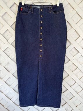 Vintage Y2K Mudd Dark Indigo Denim Button-Front Midi Maxi Pencil Skirt Boho sz5